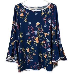 Sam and Jess Women Size PXL Floral Blouse Bell Sleeves Stretch Cottagecore Hippi
